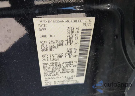 2020 Nissan Murano Platinum Fwd from USA, damaged, VIN 5N1AZ2DJ7LN132197